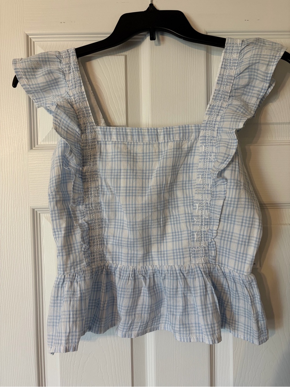 Japna Plaid Ruffle Blouse in Blue & White